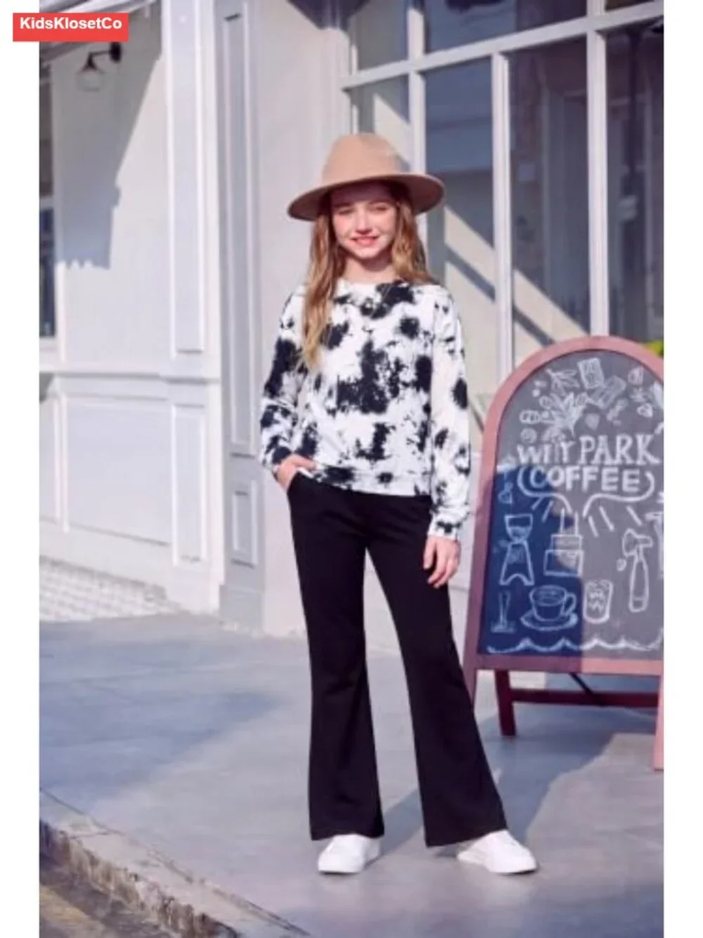Girls 2 Piece Tracksuit Set Long Sleeve Sweatshirt Retro Flare Pants